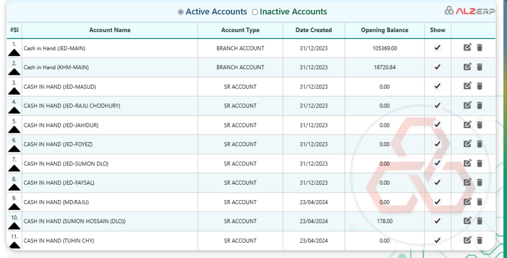 Multiple Cash Accounts Management in ERP Software