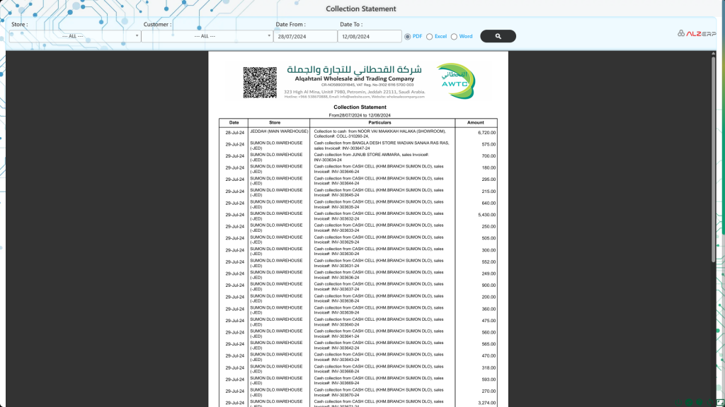 Money Collection Receipt Report