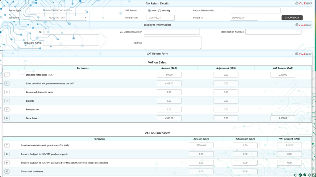 VAT & Tax Return System in ALZERP Cloud ERP Software