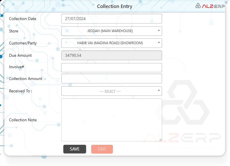 Due Collection in Cloud ERP Software