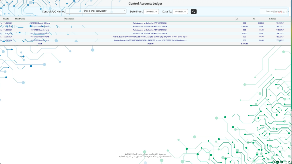 Control Accounts Ledger in ALZERP Cloud ERP Software