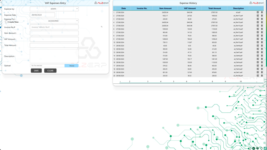 VAT Paid Expenses Posting in ALZERP Cloud ERP Software