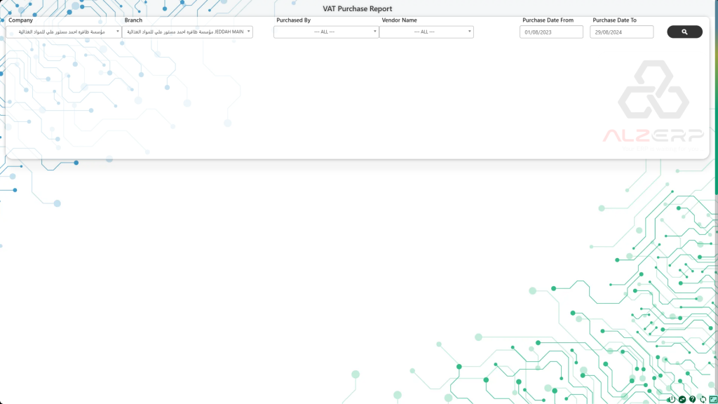 VAT Purchases Reporting in ALZERP Cloud ERP Software