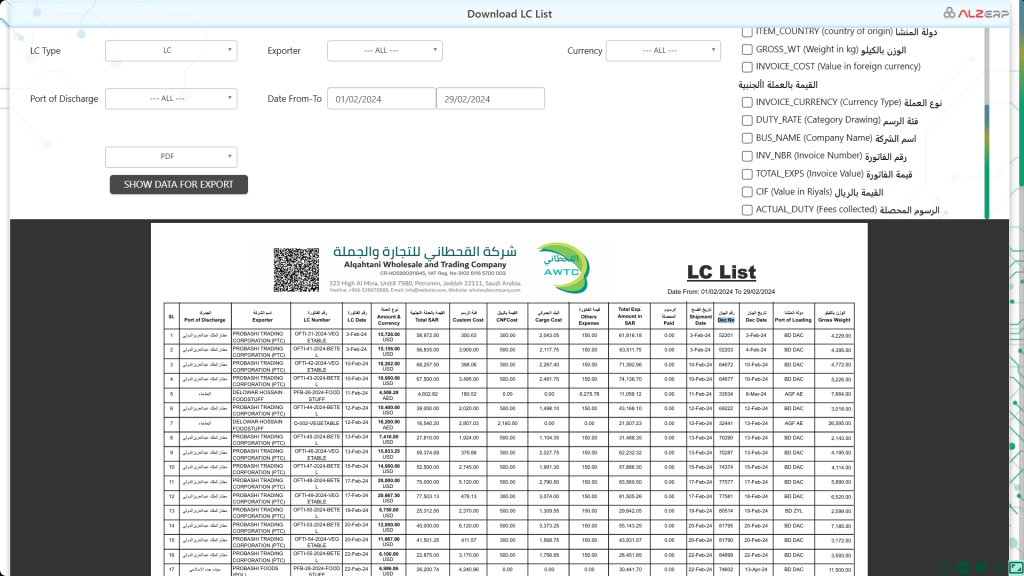 LC History Report for VAT and Tax Management