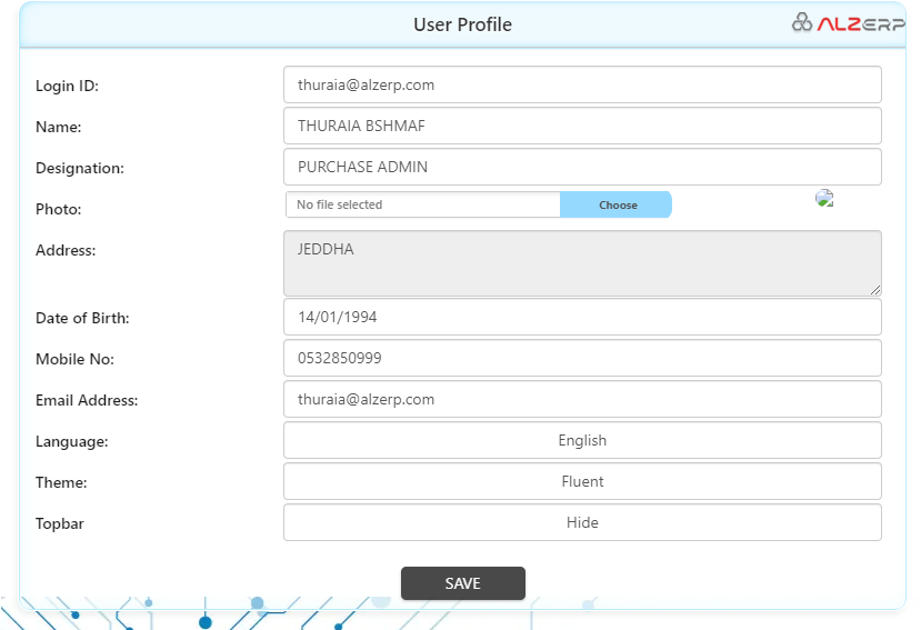 Manage Your User Profile in ALZERP Cloud ERP