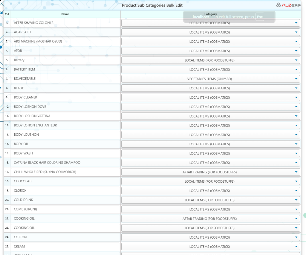 Bulk Edit Product Subcategories for efficient category management and product classification.