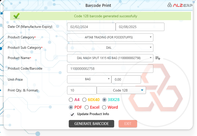 How do I print a barcode in Cloud ERP software?