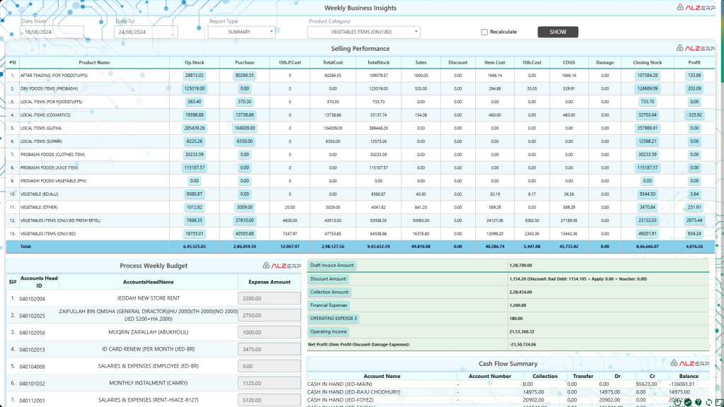 Business ROI insights and analysis in ALZERP Cloud ERP Software